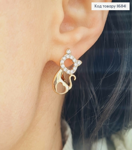 Серьги "Котики" в камнях, с сердечком, 2см, англ. зам. Xuping 18K 116841 фото 2