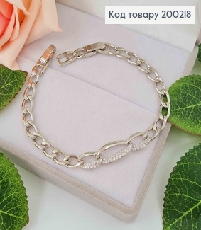 Браслет родований, якірне плетіння, з камінцями,  довж.17,5+2см, Xuping  200218 фото