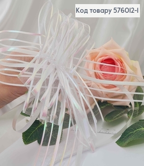 Бант-затяжка для подарков(10шт), Белого цвета(голографический), шир. 5см, в сложенном виде 16см. 576012-1 фото