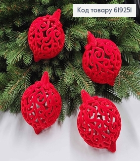 Новогодняя игрушка ВЕНЗЕЛЯ, дутая, бархат, цвет КРАСНАЯ, диам.70мм, 4шт/уп, Украина 619251 фото