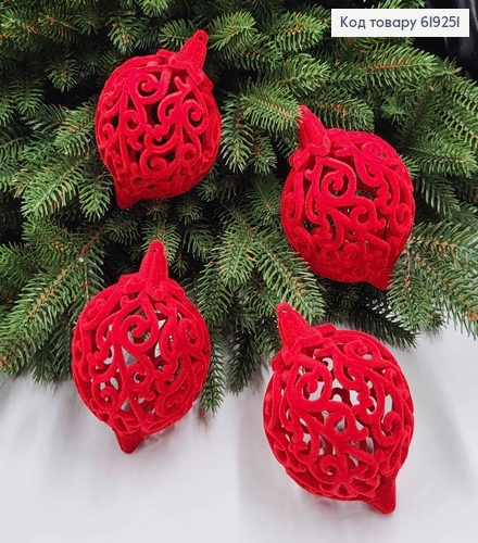 Новогодняя игрушка ВЕНЗЕЛЯ, дутая, бархат, цвет КРАСНАЯ, диам.70мм, 4шт/уп, Украина 619251 фото 1