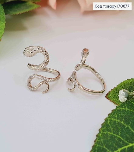 Кольцо родованное, объемная змейка с камнями, Xuping 170877 фото 3