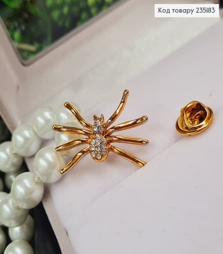 Брошка метал Паучок золото с камушками 3х2см 235183 фото 2