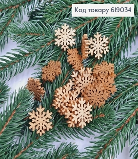 Набор снежинки золотые деревянные д.2 см 20 шт. 619034 фото