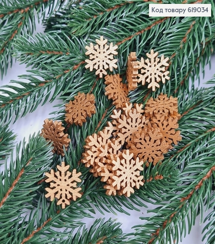 Набір сніжинки  дерев'яні золоті д.2 см 20 шт 619034 фото 1