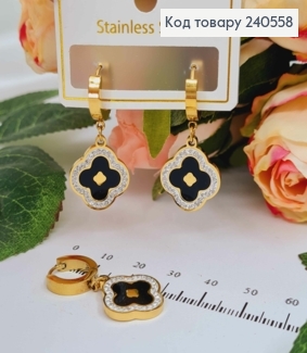 Серьги кольца, с подвесками "Van Cleef" с камешками, 1,5см, лимонные, сталь Stainless Steel 260036 фото