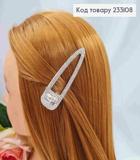 Заколка стрела, серебряного цвета, украшена блестящими камнями в два ряда, 8,1см. 233108 фото