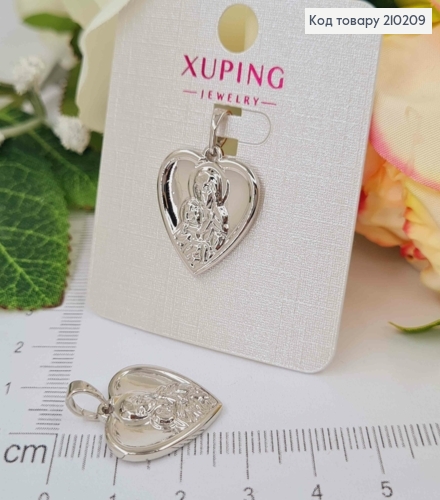 Иконка, С Божьей матерью и Иисусом, в форме сердца, 1,7см, Xuping 210209 фото 1