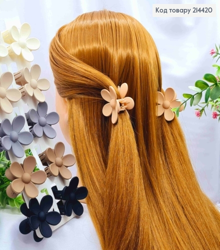 Краб пластик матовий  "Квіточка", розмір  4,5см, Пастельні кольори в асортименті 214420 фото 1