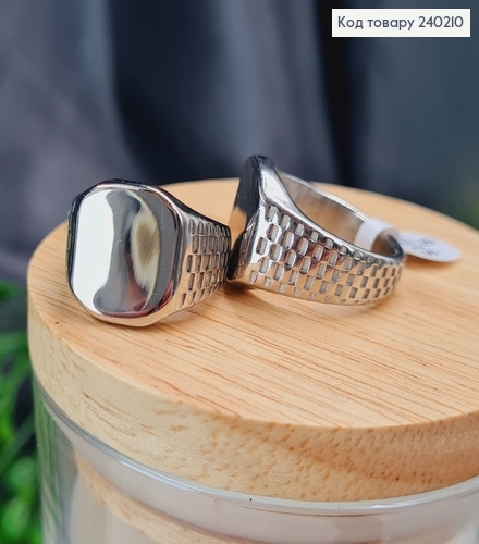 Кольцо родированое Печатка, Stainless Steel 270005 фото 1