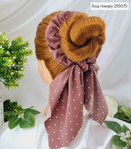 Резинка, Твіллі бант, попелясто-рожевого кольору, в горошок, 13*17см  255075 фото 1