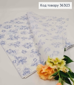 Пленка калька бумажная, БЕЛАЯ+СИНИЙ УЗОР, в листьях 58*58см, Китай 363123 фото