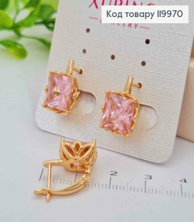 Серьги с квадратным изысканно-розовым камнем, дл. 1,5см, английская застежка, Xuping 18K 119970 фото
