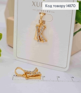 Кулон двойная буква "К" с Блестящими камешками, размер 1,2см, Xuping 18K 141170 фото