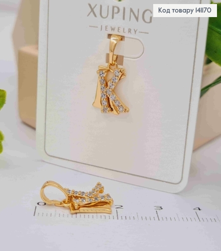 Кулон двойная буква "К" с Блестящими камешками, размер 1,2см, Xuping 18K 141170 фото 1