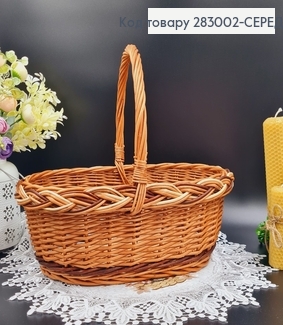 Кошик плетеный лозовый  КОРИЧНЕВЫЙ (средний) (36*23*(глубина10+ручка18)см), Польща 283002-СЕРЕДНІЙ фото