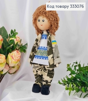 Кукла Мальчик в форме и Вышиванке с Голубым орнаментом, высота 27см, ручная работа, Украина. 333076 фото