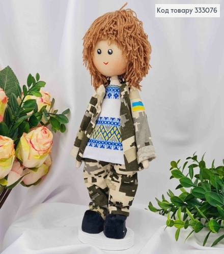 Кукла Мальчик в форме и Вышиванке с Голубым орнаментом, высота 27см, ручная работа, Украина. 333076 фото 1