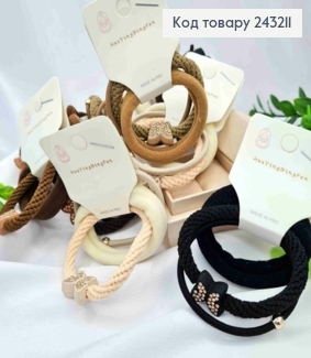 Резинка Шнурок/ Мікрофібра з Метеликом та бусинкою на планшетці (3шт) , 5см,  Кольори в асортименті 243211 фото