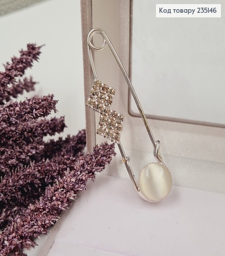 Брошка Шпилька "Мерцание" с камушками 6.5*2 см, серебряный цвет. 235146 фото 1