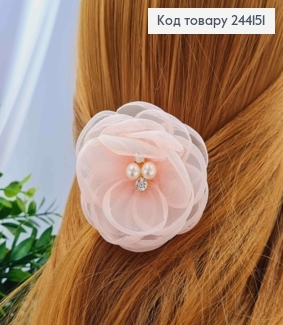 Резинка-детская, "ЦВЕТОК" с бусинками и камешками, 6,5см, Персикового цвета, ручная работа, Китай 244151 фото