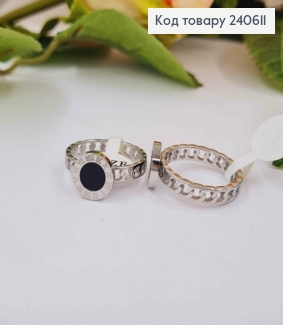 Кольцо серебряного цвета, Римские часы с черной эмалью, сталь Stainless Steel 270015 фото
