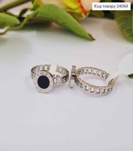 Кольцо серебряного цвета, Римские часы с черной эмалью, сталь Stainless Steel 270015 фото 1