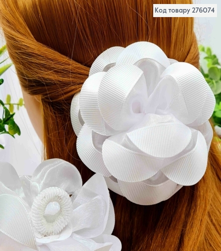 Бант БЕЛОГО цвета, на резинке, ткань органза + репс, 11см, ручная работа 276074 фото 1