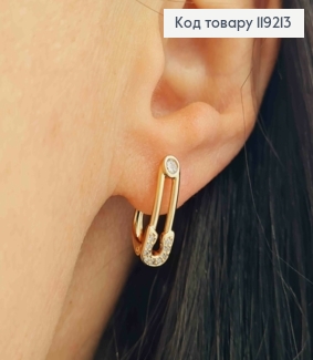 Серьги "Шпилька" с Блестящими камешками, 1,7см, английская застежка, Xuping 18K 119213 фото