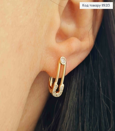 Серьги "Шпилька" с Блестящими камешками, 1,7см, английская застежка, Xuping 18K 119213 фото 1