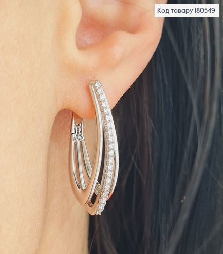 Серьги родированные с английской застежкой Тройная радость, 3 см Xuping 180549 фото 2