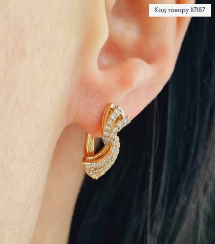 Серьги "Нежность" с камешками, размер 1,6*0,7см, английская застежка, Xuping 18K 117187 фото 2