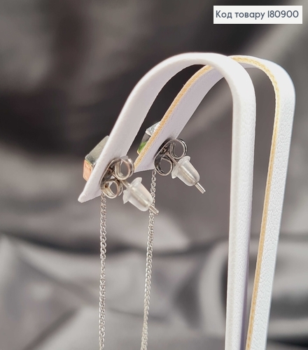 Сережки родовані гвіздки Ромб з ланцюжком, 7,5см, Xuping 180900 фото 2