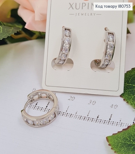 Сережки родированые с камнями, 1,5*0,4см, Xuping 180753 фото 1