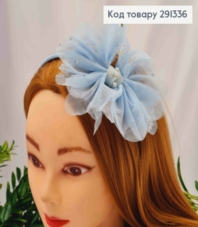 Обруч пластик з Бантиком в паєтках з бусинками, Блакитного кольору 291336 фото