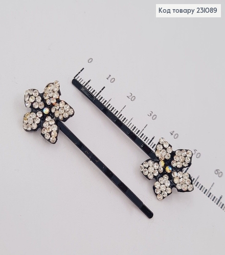 Невидимка металл 5,8 см черная с цветком 2 шт / уп цена за уп. 231089 фото 2