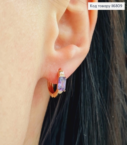 Серьги кольца 1,2см, с лавандовым прямоугольным камешком, Xuping 18K 116809 фото 1