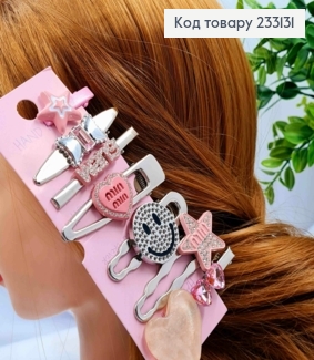 Набір : заколка стріла метал, MIN MIN-Серце-Зірка з камінням, 3,5-7см, в Асортименті (7шт/уп) 233131 фото