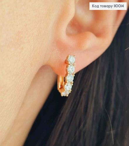 Серьги украшены Блестящими камешками, 1,5см, английская застежка, Xuping 18К 110014 фото 1