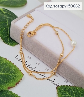 Браслет двойной с шариками и жемчужиной, 14+5см, Xuping 18К 150662 фото