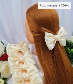 Заколка (1шт) БАНТИК молочний, атлас 4см, размер 12*7см, ручная работа,УКРАИНА 272448 фото