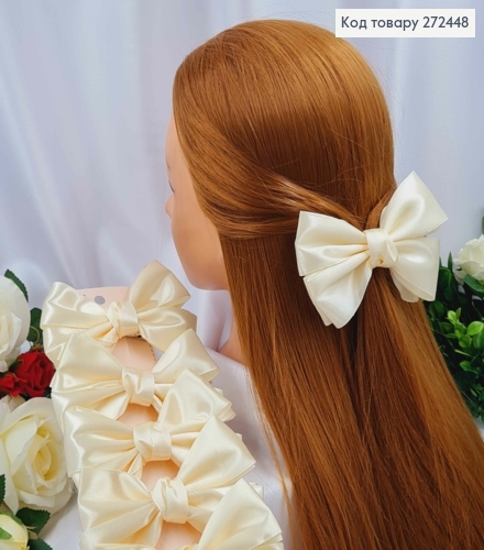 Заколка (1шт) БАНТИК молочний, атлас 4см, размер 12*7см, ручная работа,УКРАИНА 272448 фото 1
