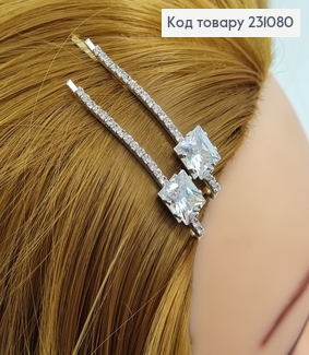 Заколка невидимка металл 6 см серебряная  квадрат 2 шт / уп. 231080 фото