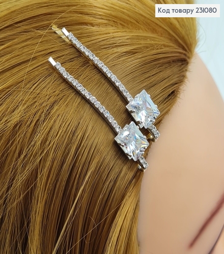 Заколка невидимка металл 6 см серебряная  квадрат 2 шт / уп. 231080 фото 1