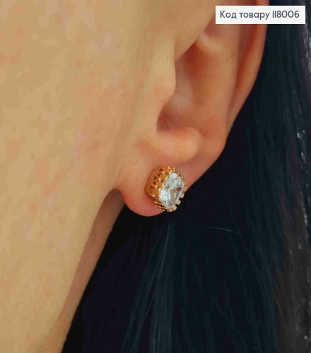 Серьги гвоздики Блестящий квадратный камешек, 7,5*7,5мм, Xuping 18K 118006 фото 3