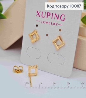 Сережки гвіздки "Ромби", розміром 1см, Xuping 18К 110087 фото
