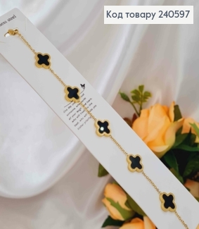 Браслет лимонного цвета, "Van Cleef" с черной эмалью, 18+3см сталь Stainless Steel 250020 фото