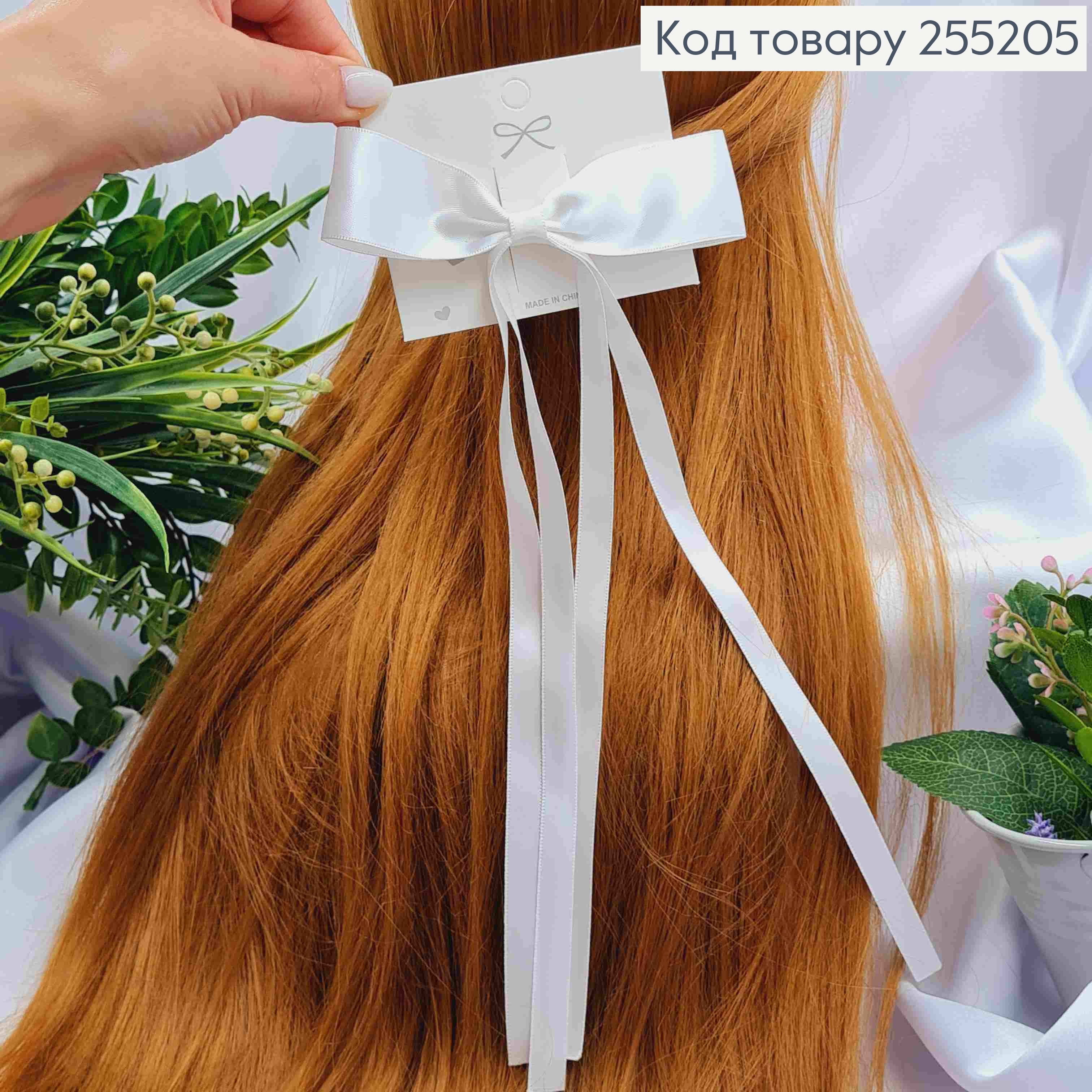 Заколка (6см) БАНТ БЕЛОГО цвета, ткань атлас, размер 12*25см, Украина 255205 фото 1