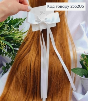 Заколка (6см) БАНТ БЕЛОГО цвета, ткань атлас, размер 12*25см, Украина 255205 фото