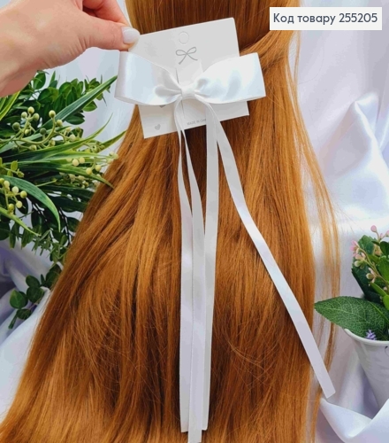 Заколка (6см) БАНТ БЕЛОГО цвета, ткань атлас, размер 12*25см, Украина 255205 фото 1